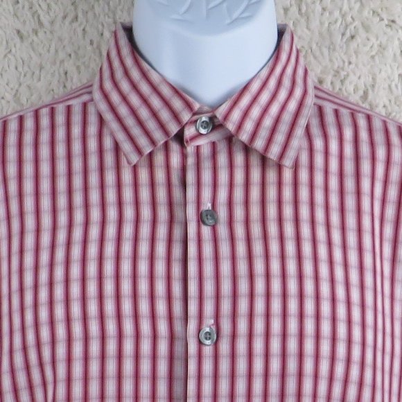 Perry Ellis* Men's Short Sleeve Button Down Curved Hem Sueded Plaid Shirt~ Large - Picture 5 of 12